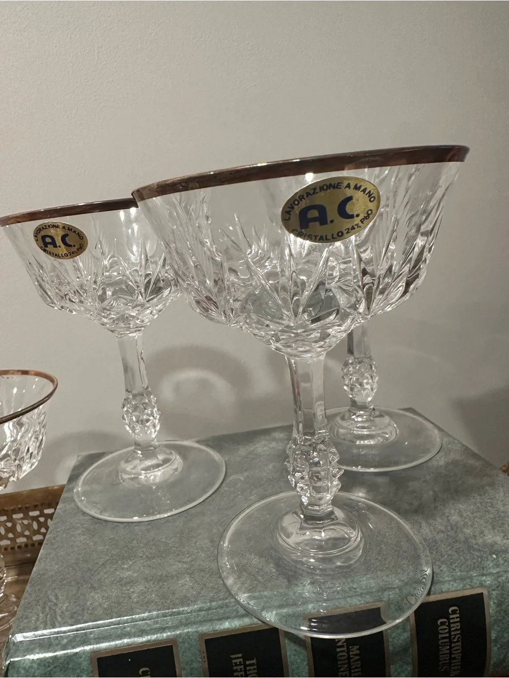 RCR Crystal Wine Coupe with Gold Rim